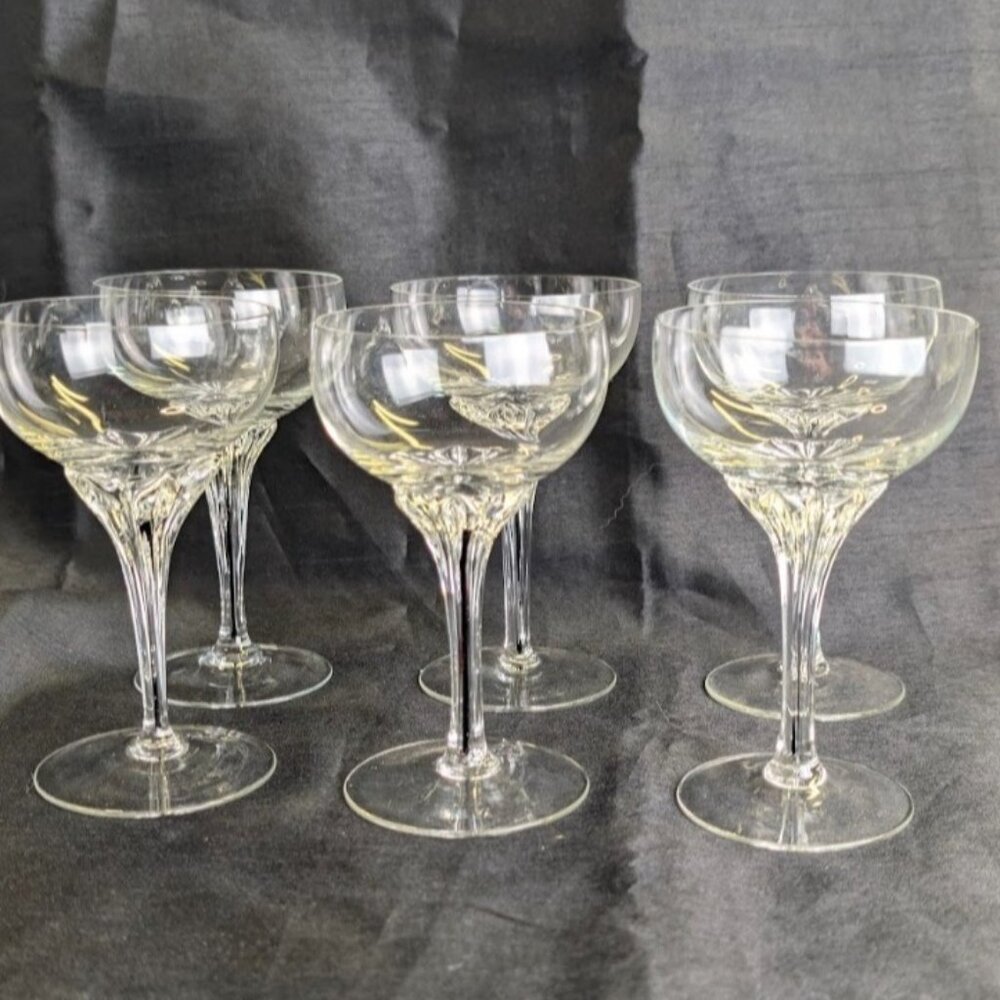 6 vintage Belfor "Exquisite" Crystal Black Core Stemmed Cocktail Glasses,  5/8"